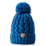 PAGE ONE Womens Winter Ribbed Beanie Crossed Cap Chunky Cable Knit Pompom Soft Warm Hat