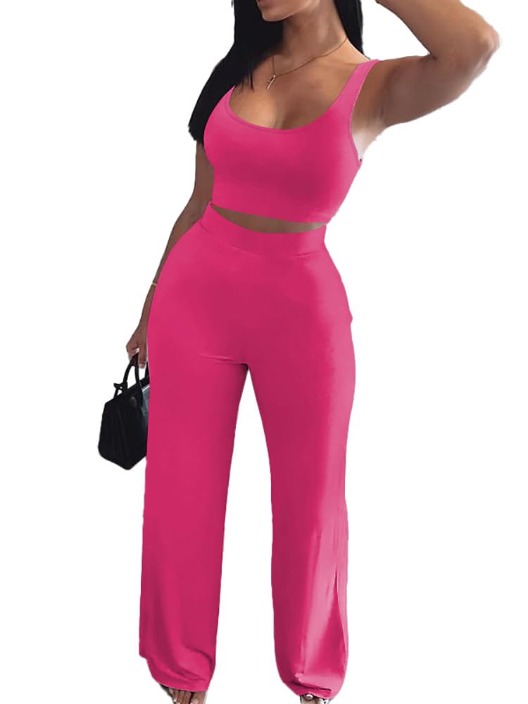 Women Sleeveless Wide Leg 2 Piece Tracksuit Pants Sets