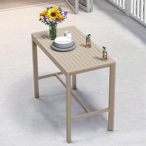 PURPLE LEAF Outdoor Counter Height Bar Table Patio Aluminum Dining Bistro Long Metal Table for Coffee Balcony Garden Indoor Kitchen Outside Champagne