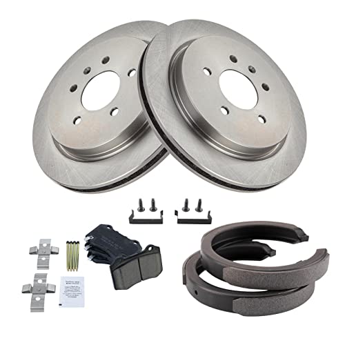 Image of TRQ Rear Brake Pad and Rotor Set Ceramic Parking Shoe Compatible with 2006-2008 Cadillac STS