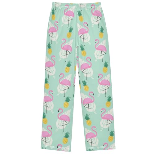 Boy's Pants Tropical Plant Pink Flamingos Jogger Pants Elastic Waist Long Bottoms Trousers with Pockets 6-14 Years