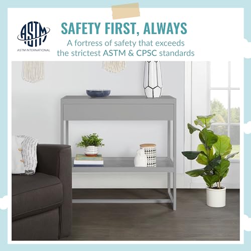 Image of Dream On Me Arlo Changing Table with Pad & Safety Strap - Pebble Grey | Solid New Zealand Pinewood, Non-Toxic Finish, Spacious Fixed Storage Shelf for Diapers, Water-Resistant 1 inch Pad