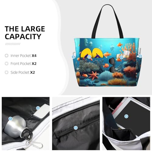 Spacious and Durable Coral Fish underwater Printed Beach Travel Bag for Beach Trips, Grocery shopping, Swimming Pools3