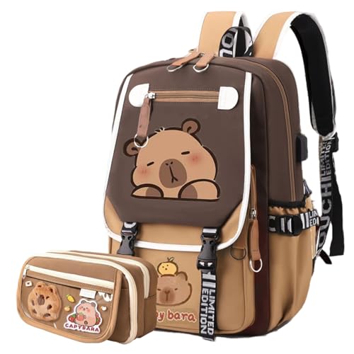 Sac à dos Capybara mixte cartable école grand volume avec accessoires