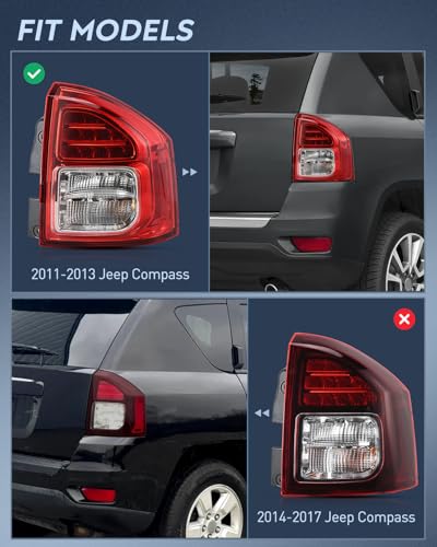 Image of Nilight Taillight Assembly Compatible with 2011 2012 2013 Jeep Compass | Tail Light OE Style Rear Lamp Replacement Passenger Side w /Bulbs