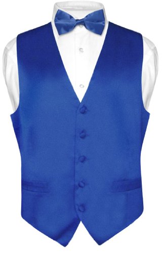 Biagio Men's SILK Dress Vest & Bow Tie Solid ROYAL BLUE Color BowTie Set sz 3XL
