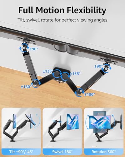 Image of MOUNTUP Dual Monitor Stand for Desk, Gas Spring Monitor Arms for 32 27 24 22 Inches, Height Adjustable Double Monitors Mount, VESA Mount with C-Clamp & Grommet Base, Holds 4.4-17.6lbs