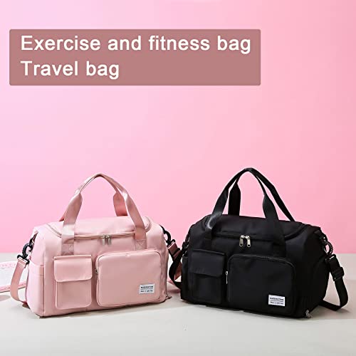 Black Gym Bag For Women, Waterproof Travel Duffle Carry On Weekender With Shoe Compartment & Wet Pocket, Tote Travel, Workout, Sport #TOP7