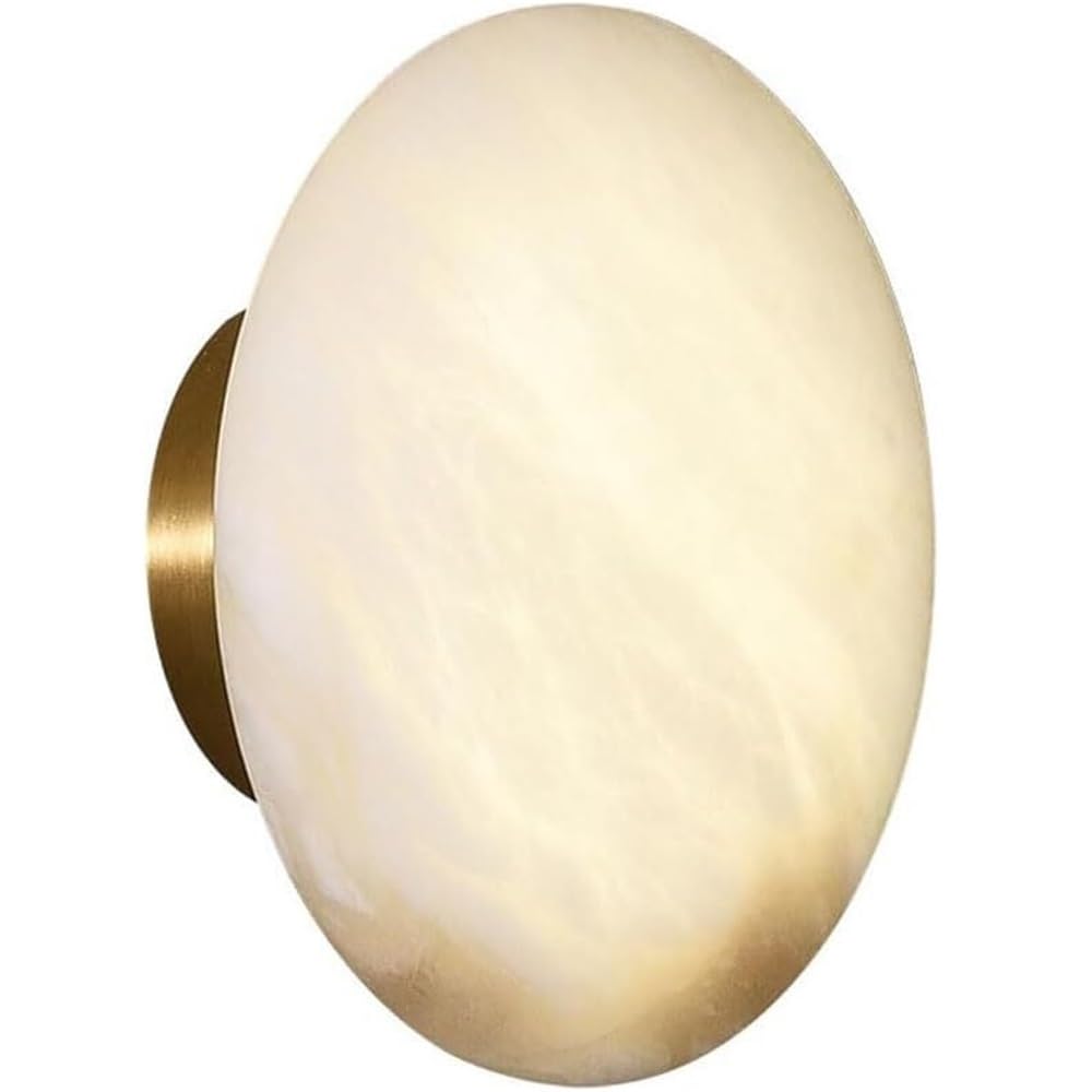 JYBNBBE Nordic Round Marble Bedside Wall Sconce Fixtures Modern Hallway Alabaster Stwall Light Mid Century Indoor Home Decor Brass Wall Mounted Lamp for Living Room