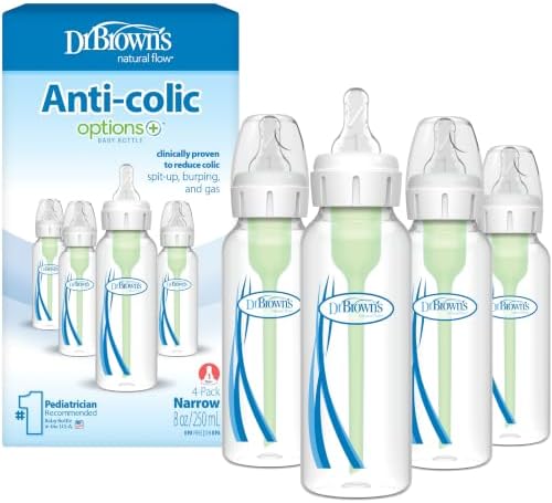 Dr. Brown's Anti-Colic Options+ Narrow Baby Bottle, 8 oz, 4-Pack