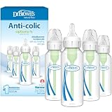 Dr. Brown's Anti-Colic Options+ Narrow Baby Bottle, 8 oz, 4-Pack | Clinically proven to reduce colic, bottles with Level 1 slow flow nipple, 0m+, BPA-free