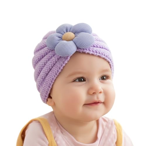 Image of SYGA Baby Cap Flower Wool Warm Knitted Streachable Hat Infant Toddler Baby Cap 0-3 Years