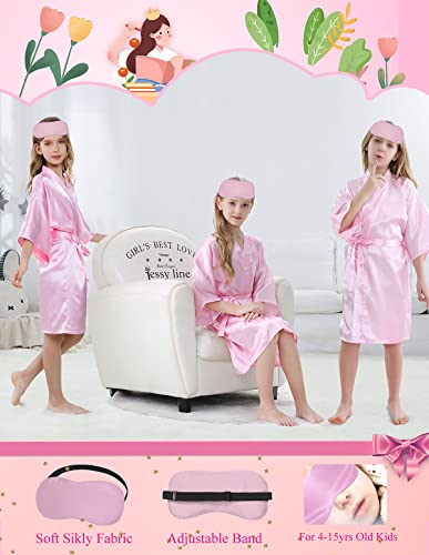 MEIKLE Kids Silky Robes for Girls Spa Party Bridal Wedding Flower Girl with Blindfold Hair Band Headband3