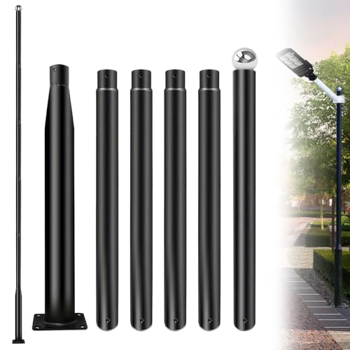 Koiyingnote Street Light Pole 20Ft, Outdoor Adjustable Metal Street Lamp Post, Solar Street Light Pole for Street, Patio, Backyard, Basketball Court, Park, with Mounting Rebar Cage