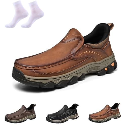 Enjerr Orthopedic Shoes Men 2025 New Men's Orthopedic Hands-Free Genuine Leather Slip On Loafers Men's Walking Shoes