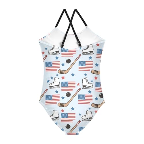 Girls Swimsuit Skates Flag Pattern One Piece Swimwear2