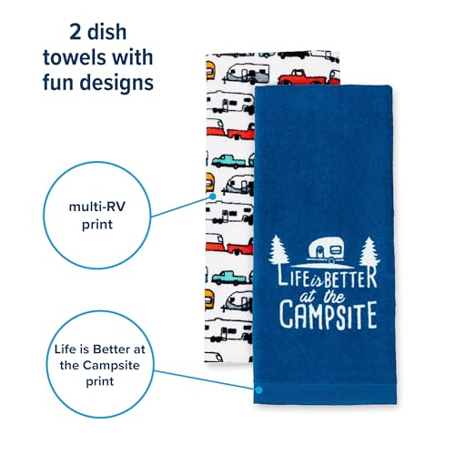 Camco Life is Better at The Campingplatz RV-Geschirrtuch-Set – perfekt zum Trocknen von Händen und Geschirr – enthält EIN Set von (2) Handtüchern – 68 x 40 cm (53301)