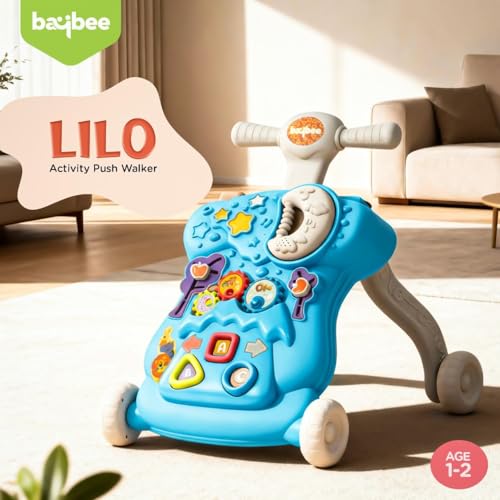 Image of Baybee Lilo Baby Walker for Kids, Baby Push Walker with Music, Rotating Gears & Grip Handle | Activity Kids Walker for Baby Toddlers | Walkers for 0 to 2 Years Boy Girl (Blue)