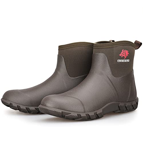 Acewolf Rain Boots For Men, 8'' Waterproof Rubber Neoprene Shoes, En 13832 Anti-Chemicals, Slip Resistant, Soft Toe(Aw40801,Brown,Us 11) #TOP1