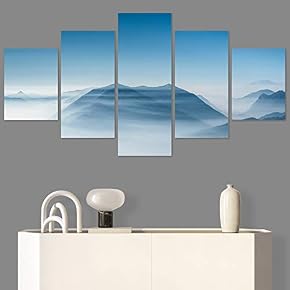 SIGNWIN 5 Panel Canvas Wall Art Blue Sunset...