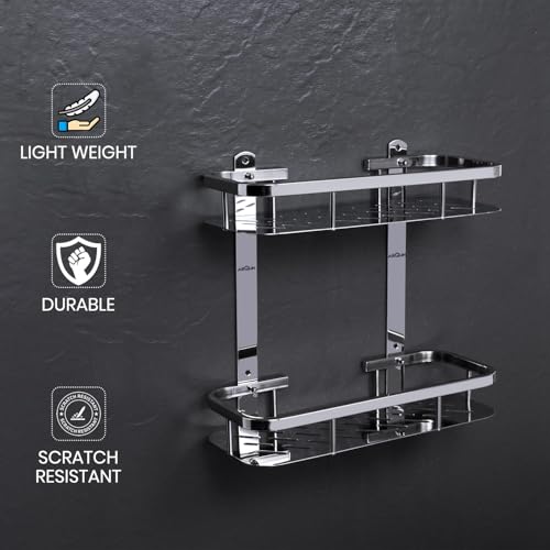 Image of ARQUIN Bathroom Shelf 5x12 Inch Double Layer Shelf for Wall Bathroom | Bathroom Organiser Shelf | Bathroom Accessories Set | Storage Racks & Shelves for Kitchen | Storage Organiser for Kitchen