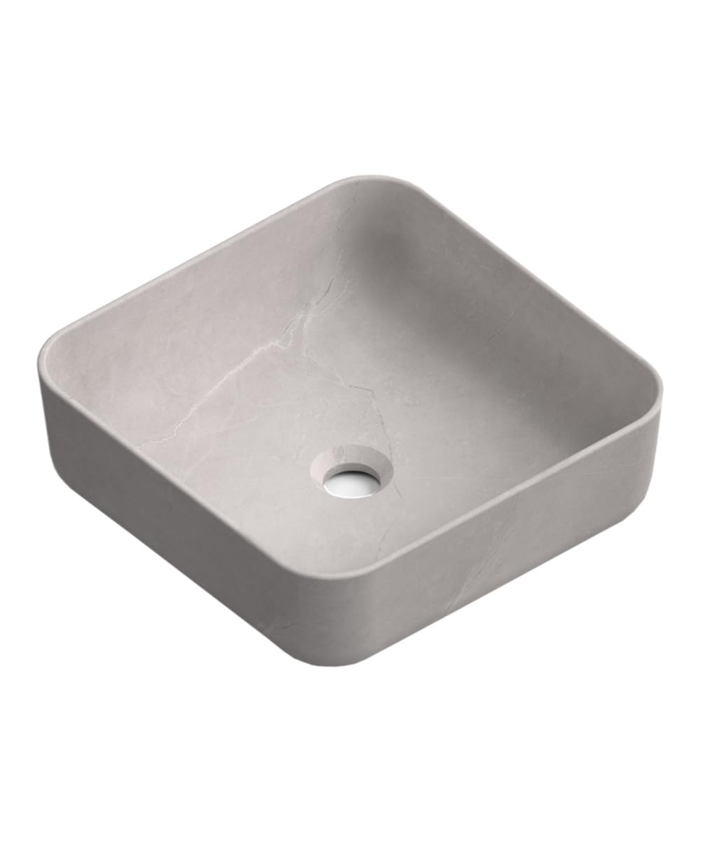 Lavabo Sobre Encimera Gris Cemento | Lavamanos Cuadrado | 37 x 37cm