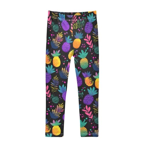 ALAZA Girls' Leggings Children's Yoga Pants Skinny Printed Dance Colorful Pineapple Neon Comfortable 4T