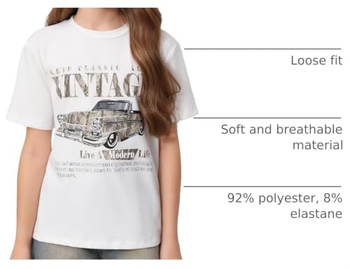 Image of RoseSeek Girl's Graphic Drop Shoulder Star Print Tee Tops Short Sleeve Crew Neck Summer Shirts