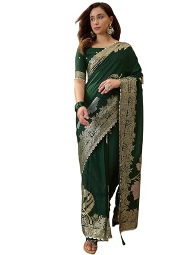 Image of SIRIL Women's Banarasi Silk Jacquard Zari Work Saree With Unstitched Blouse Piece
