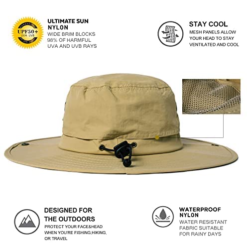 Image of Oversize XL XXL Large Wide Brim Waterproof UPF 50+ Bucket Sun Summer Travel Fishing Hiking Fisherman Hat Detachable Chin