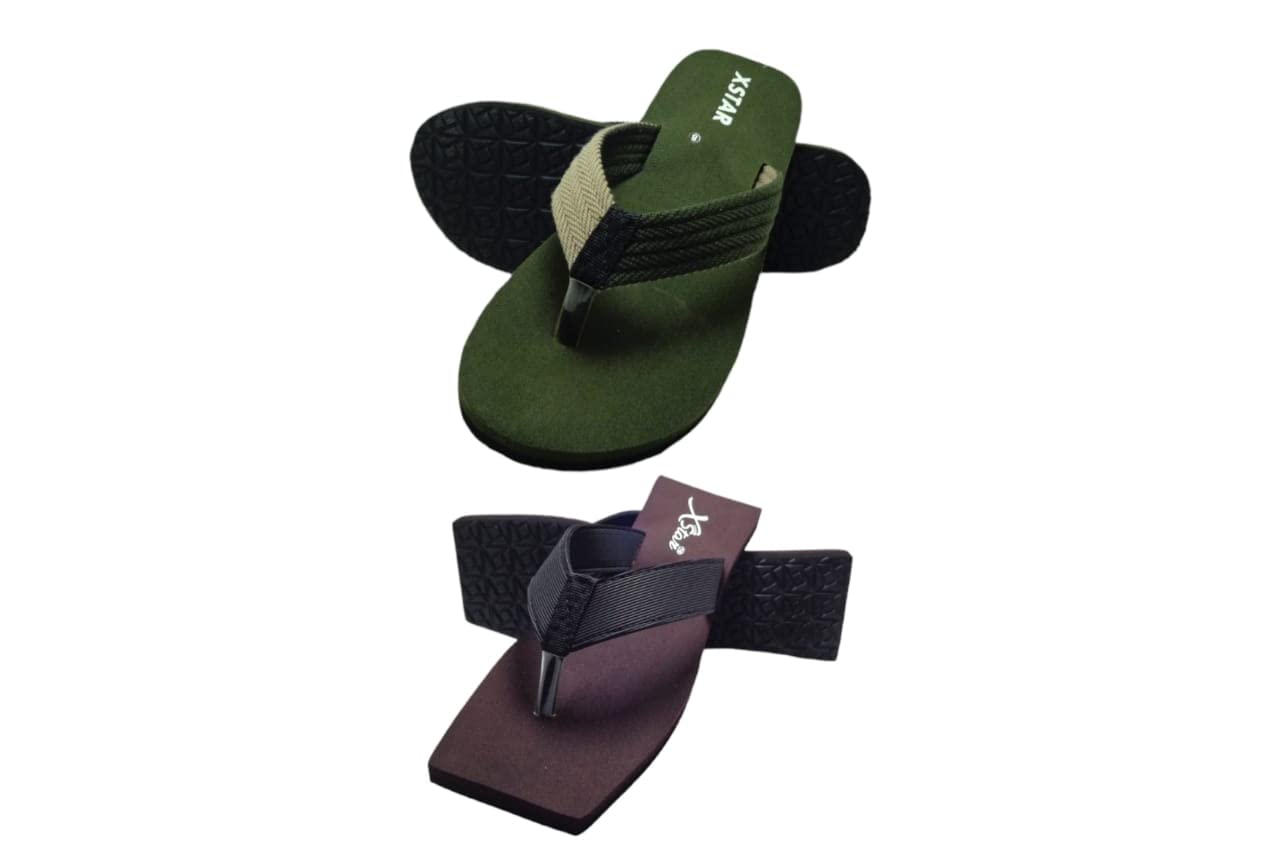 Xstar Eco Flip Flops for Men | Comfortable Indoor Outdoor Fashionable Slippers for Men And Boys Set of 2 (Olive Green / Brown, numeric_13) (B0BLHW83TH) Amazon Price History, Amazon Price Tracker