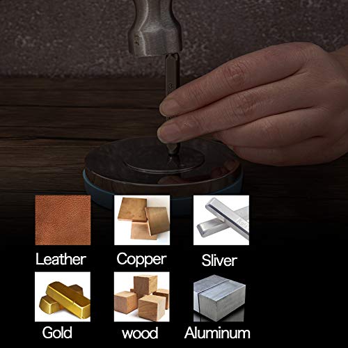 58pcs Number and Letter Metal Stamping Kit- 36 Hardened Iron Stamp Characters + 20 Metal Blank Pendants + Steel Bench Block + Simple Strike Steel Stamp Punch Set for Making Jewelry Leather Wood Craft - Thumbnail 7