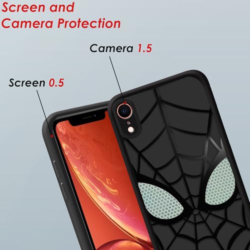 Image of Stylish Spider Back Case Cover Compatible for iPhone XR | Spidey Face Mask Case | Soft Silicone | Camera & Full Body Protection | Shock Proof | (Black)
