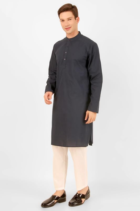 Men's Pure Cotton Solid Indian Kurta Pajama Set Mandarin Collar Daily Wear Casual Yoga Dress2