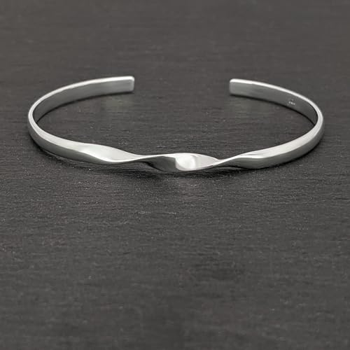 Silverly 925 Sterling Silver Twisted Cuff Bangle for Women - Thin Flat Open Bangle - Simple Stacking Bracelets for Everyday Wear - Contemporary Essential Jewelry - Gift for Mum2