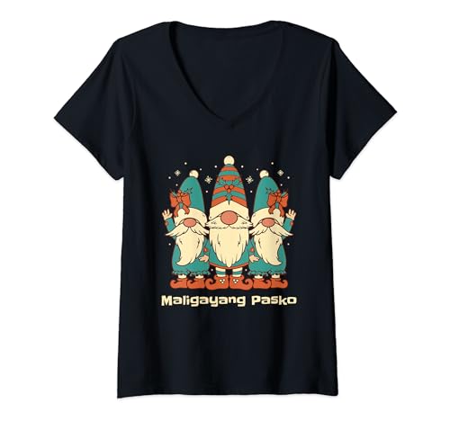 Tagalog Christmas Gnomes Maligayang Pasko V-Neck T-Shirt