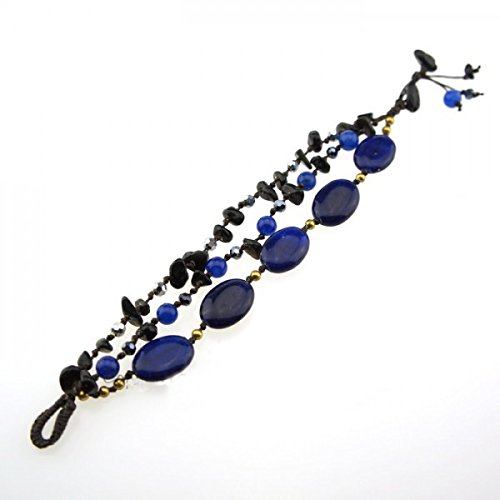 Oval Stone Cotton Wax Bracelet (Blue)