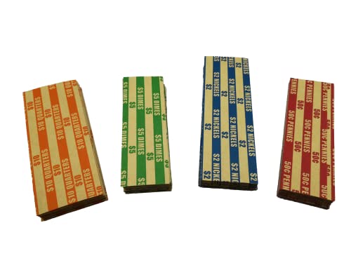 Flat Coin Wrapper 300 Assorted Pack, Aba-Standard Colored Striped Durable Kraft Paper #TOP1