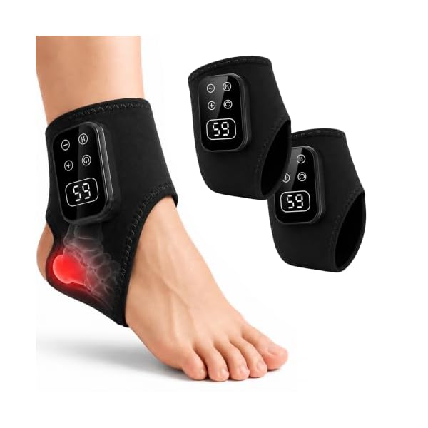 2 Pack Ankle Massager with Heat and Vibration, Cordless Foot Wraps, Black