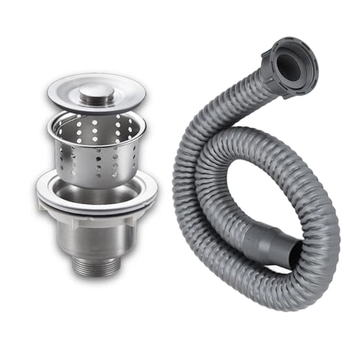 Drain Plug Basket Strainer Stainless Steel Sink Plug Kit, Hair Salon Shampoo Basin Drain Plug kit, Fast Drainage Sink Plug with Hair Catcher Accessories for Shampoo Bed, Kitchen, Sturdy and Durable