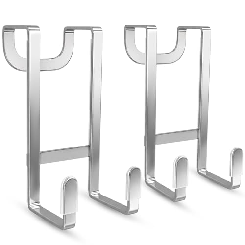 FYY 2 Packs Over The Door Hooks, Heavy Duty Door Hanger Hook, No Drill Wall Hooks for Hanging Coat, Towel, Bag in Bathroom, Closet Fits Most Doors Up to 1-7/8" Thickness （Silver）
