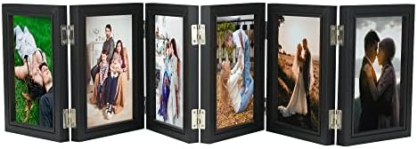 6-folding Hinged Picture Frames, 5*7 Inch High Definition Natural Wood Picture Frame, Folding Picture Frame, Rustic Desktop Acrylic Frame, Family Photo Collage for Mother's Day,Thanks Giving Day,Christmas, (black)