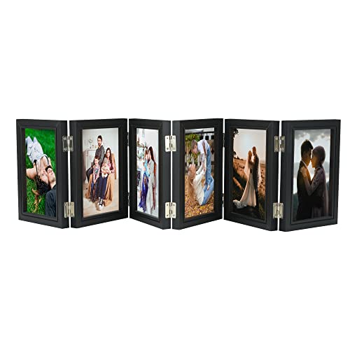 6-Folding Hinged Picture Frames, 5*7 Inch High Definition Natural Wood Picture Frame, Folding Picture Frame, Rustic Desktop Acrylic Frame, Family Photo Collage For Mother's Day,Thanks Giving Day,Christmas, (Black) #TOP2