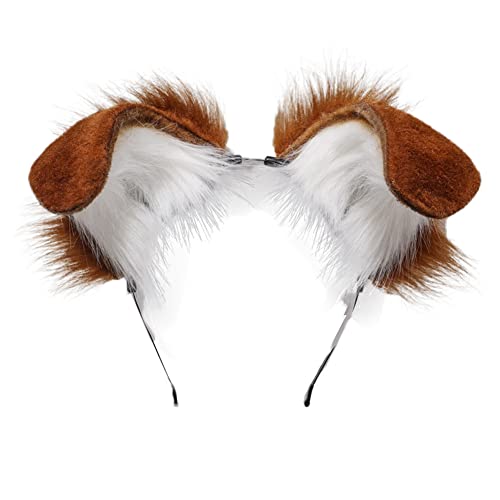 ILUFAM Dog Ears Headband Puppy Ears Hair Hoop Bendable Animal Ears Cosplay Headwear Costume Party Hair Accessories (Brown)