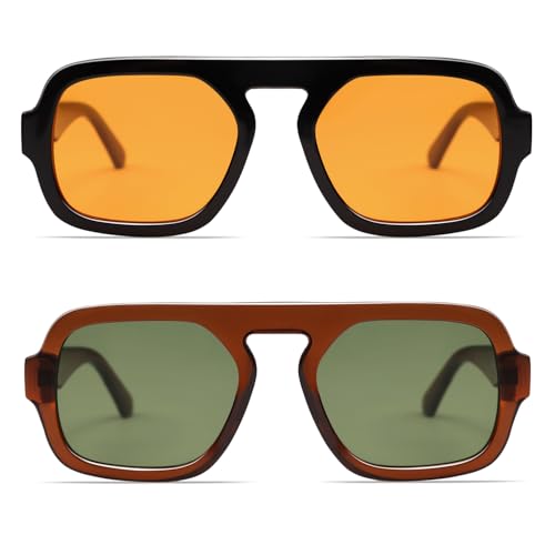 Image of VANLINKER Retro Square Aviator Sunglasses for Women Men 70s Vintage Style Trendy Flat Top Rectangle Sun Glasses VL9826