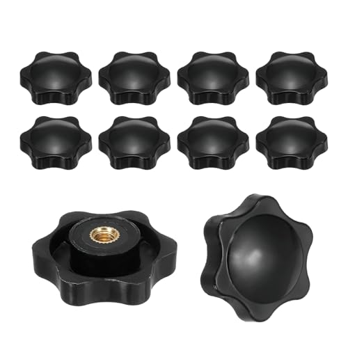 PATIKIL M5 x 32mm Thread Star Knobs, 10 Pcs 6 Star Knurled Tightening Screw Clamping Knob Handle for Umbrella Base Replacement, Black