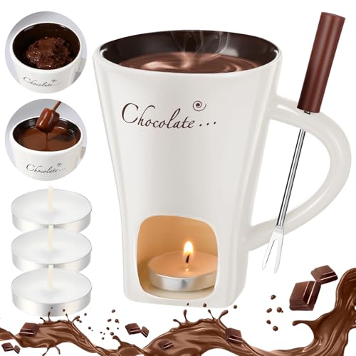 Honeydak Chocolate Fondue Mug with Fork and Candle Sweet Ceramic
