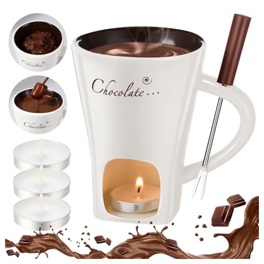 Honeydak Chocolate Fondue Mug with Fork and Candle Sweet Ceramic Personal Chocolate Melting Cup Chocolate Fondue Mug Ideal Gifts for Birthday Date Night Birthday Wedding Gifts (White)