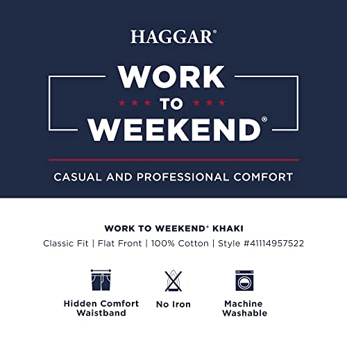 Haggar mens Work to Weekend Hidden Expandable Waist No Iron Flat Front dress pants, Black, 40W x 30L US by Haggar - Used condition - Image 4
