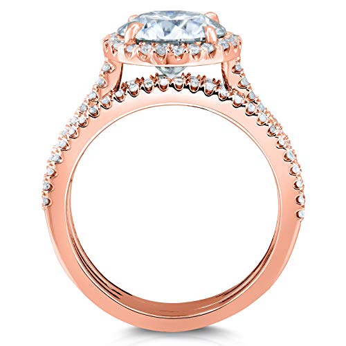 Kobelli Round Brilliant Moissanite Halo 3-Piece Bridal Rings Set 2 1/2 CTW 14k Rose Gold3